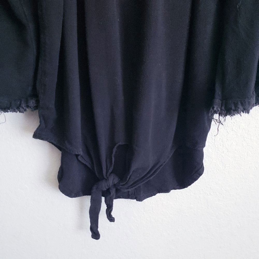 Umgee Black Off Shoulder Raw Hem Bell Sleeve Top - Picture 2 of 7